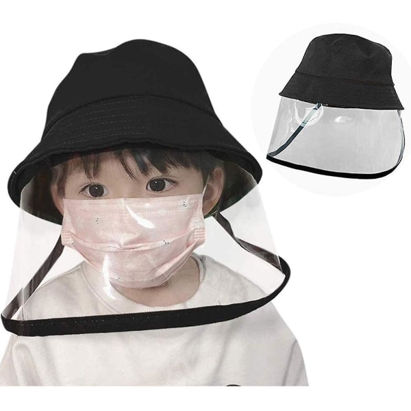 Children Face Shields Dustproof Fisherman Sun Hat Face Protective Cover Bucket Cap Black