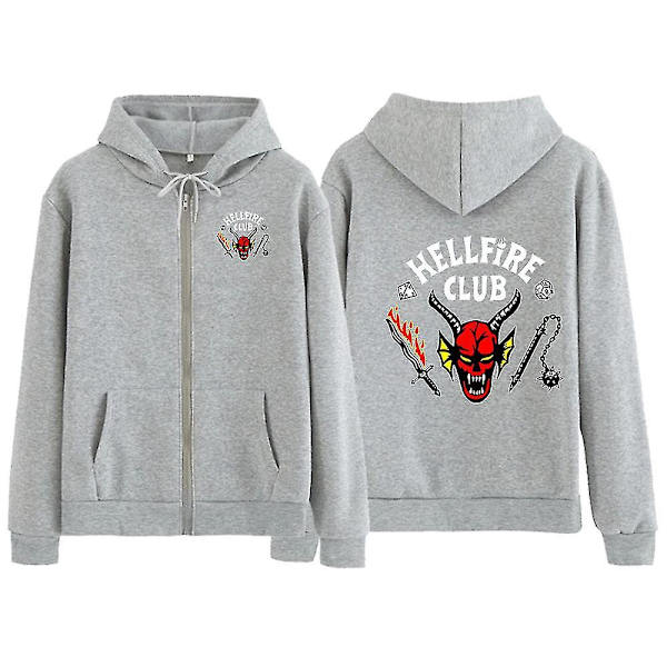 Stranger Things 4 The Hellfire Club Hættetrøje Cosplay Halloween Kostume Hættetrøje Frakke Grey M