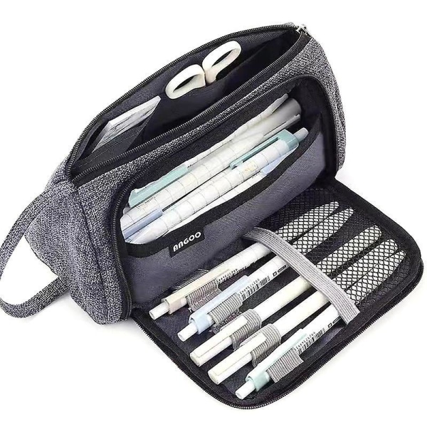 Student Pen Pencil Case School Stationery Cosmetic Bag Large Capacity Grey