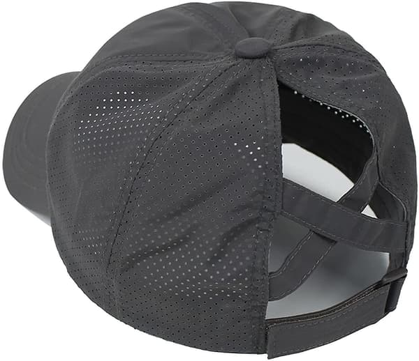 Womens Criss Cross Ponytail Baseball Cap Adjustable High Messy Bun Ponycap Quick Drying Hat Dark Grey