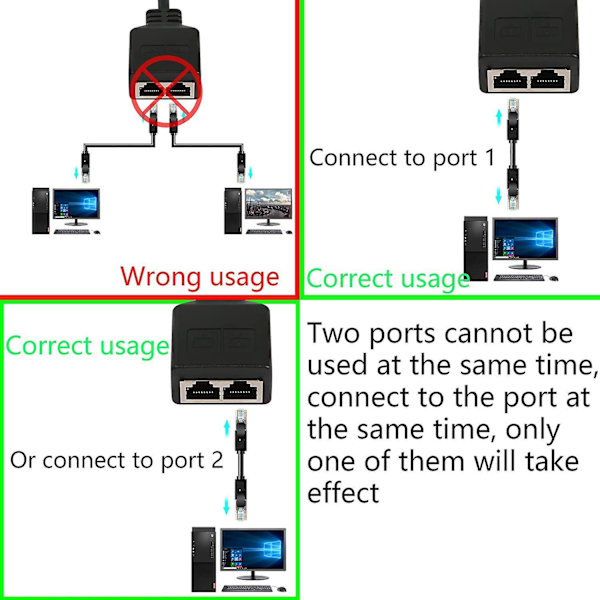 Netværksadapter Rj45 1 Til 2, Rj45 A Han-hun Dual Adapter (15cm) Den Bruges Til At Skifte Netværket På To Porte Uafhængigt, Og De To Porte Kan