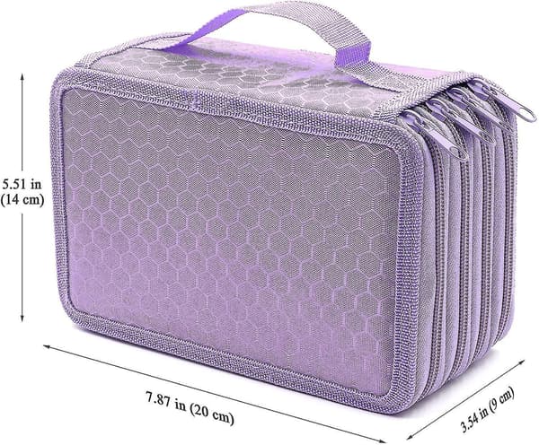 72 Slots 4-layer Zipper Pencil Case With Handle Strap, Oxford Fabric Purple