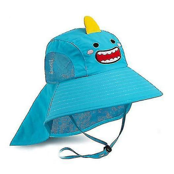 Lasten aurinkohattu leveällä reunalla ja säädettävällä hihnalla lake blue