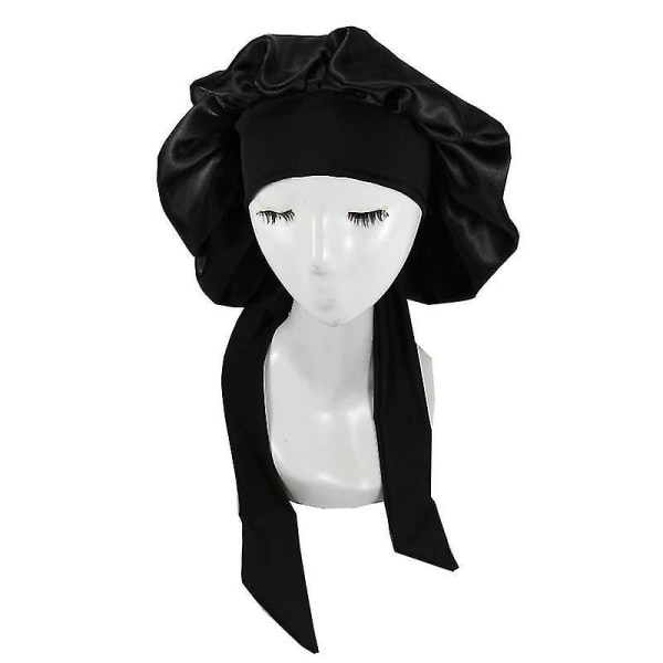 Silk Bonnet Satin Bonnet For Sleeping Bonnet With Tie Band Night Cap black