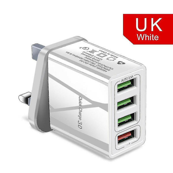 Bærbar Quick Charge 3.0 4-usb-porter 3.1a Reise Smart Adapter Telefonlader Black EU Plug