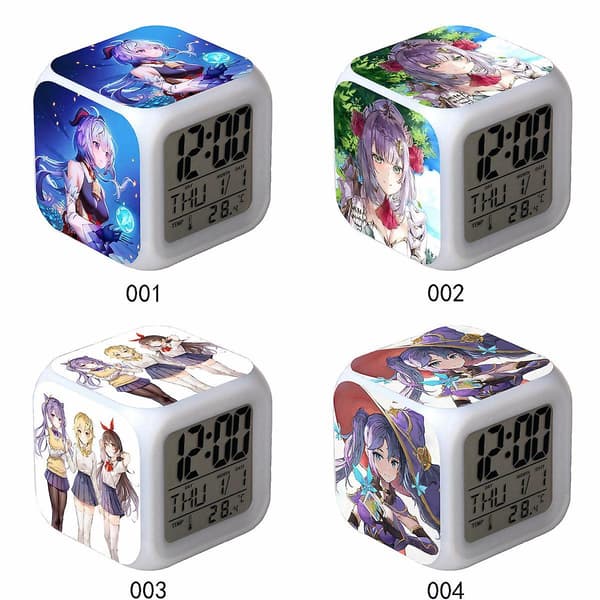 Genshin Impact Anime Surrounding Mute Night Light Led Color Changing Function Cartoon Colorful Alarm Clock-a15