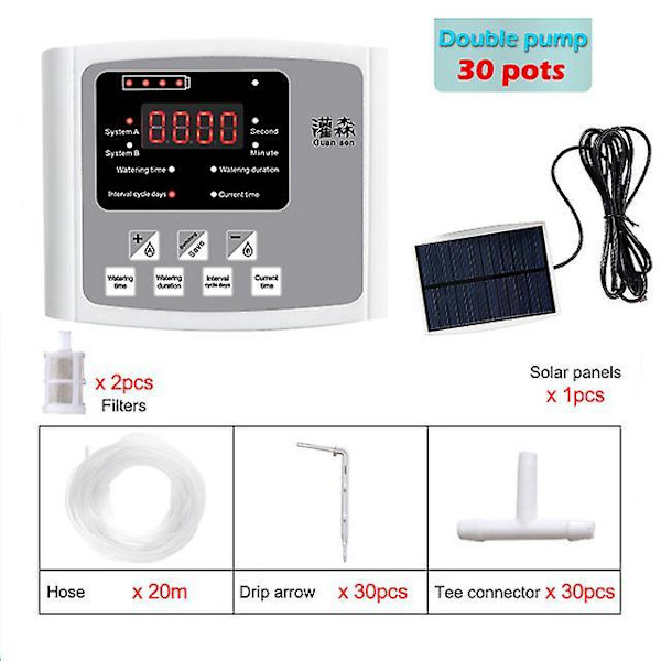 Intelligent Drypvanding Vandpumpe Timer System Have Automatisk Vandingsenhed Solenergi Opladning Potteplante double pump 20m gray