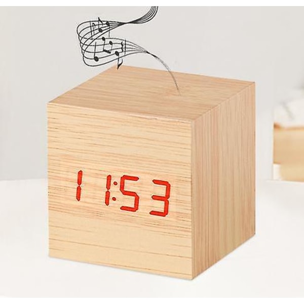 Gingko Cube Led Click Clock Alarm Clock With Sound Activation (time, Date & Temperature) Various Colours A10 Bamboo red
