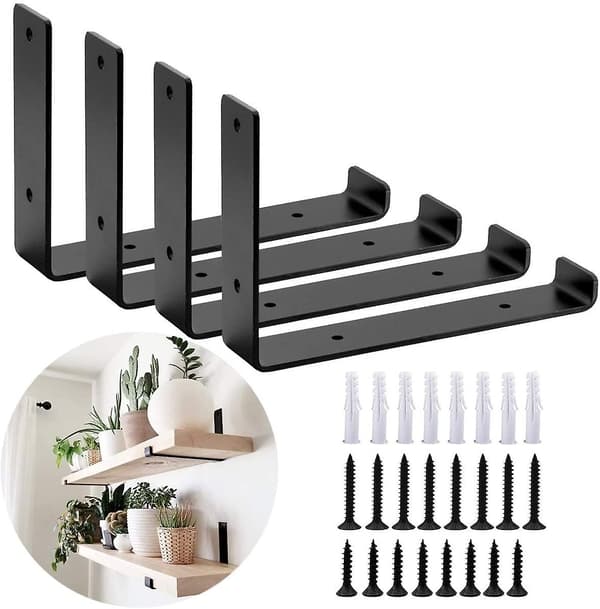 1pair(2 Pcs) Black Wall Mounted Shelf Bracket Brackets Support With Screws L Shapefor Diy Open Shelving Hardware Included 20cm