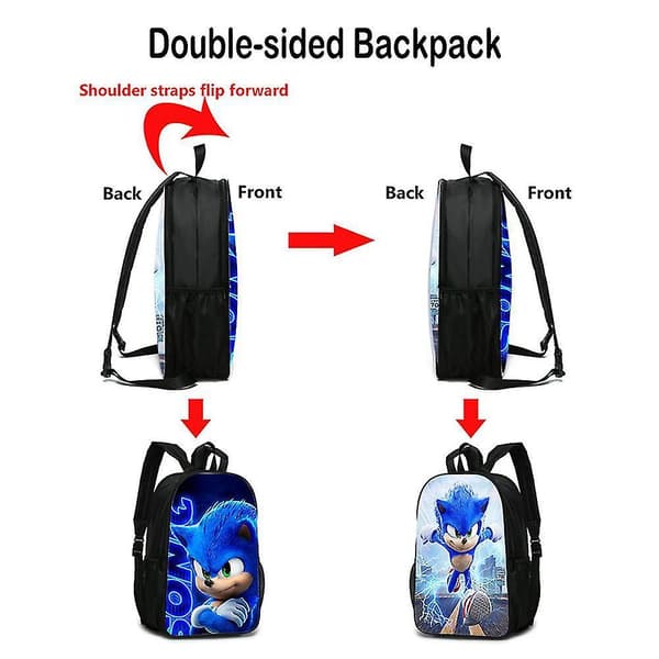 Double-sided schoolbag Sonic double-sided schoolbag primary and secondary school students sonic backpack color-2