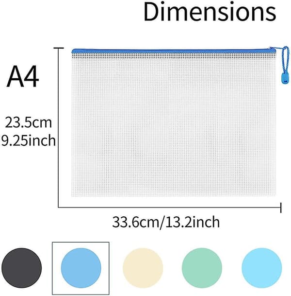 Document Pocket A4 - 10 Pieces A4 File Zippered Pockets, Mesh Plastic Zippered
