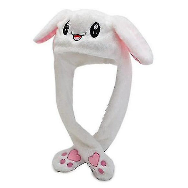 Rabbit Hat Ear Moving Jumping Hat Funny Bunny Plush Hat Cap White
