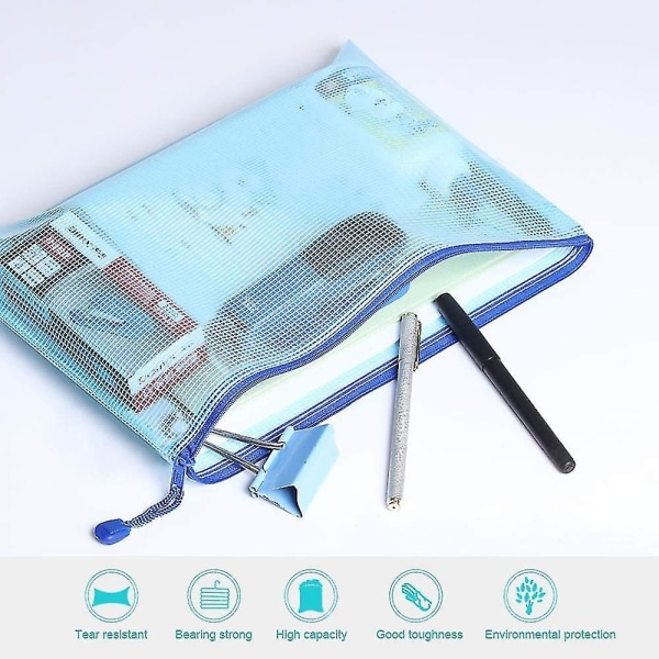 Document Pocket A3, 10 Pieces A3 File Zippered Pockets, Mesh Plastic Zippered