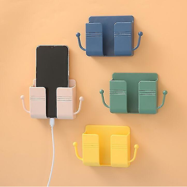 2pcs Wall Mounted Mobile Phone Holder Charging Stand Rack Shelf Self Adhesive Mounts Yellow