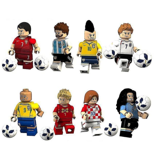 8 stk. Byggeklodser Minifigurer VM Fodboldhold Messi Cavani C Ronaldo Samlede Legetøj