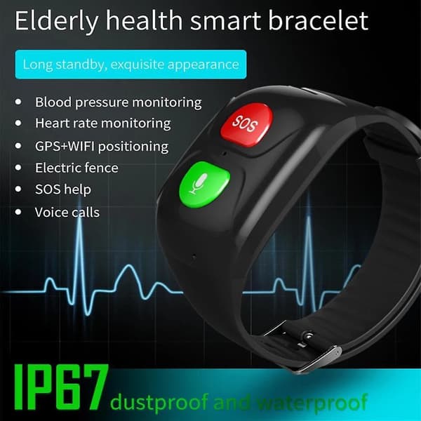 Eldre SOS Smart Armbånd Smartklokke Bluetooth GPS Informasjon Push Hjertefrekvens Søvnovervåking Anti-tapt Armbåndsur