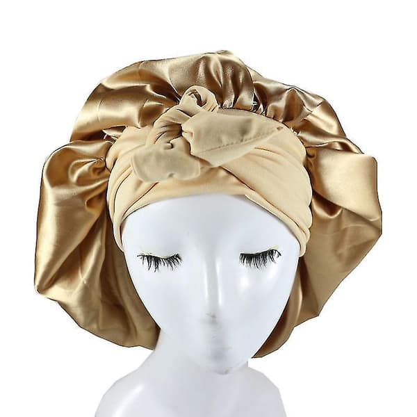 Silk Bonnet Satin Bonnet For Sleeping Bonnet With Tie Band Night Cap gold
