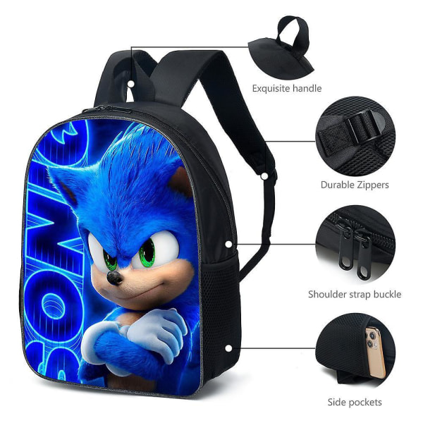Børn Drenge Sonic The Hedgehog Rygsæk Skoletaske Studenter Tegneserie Skoletaske A