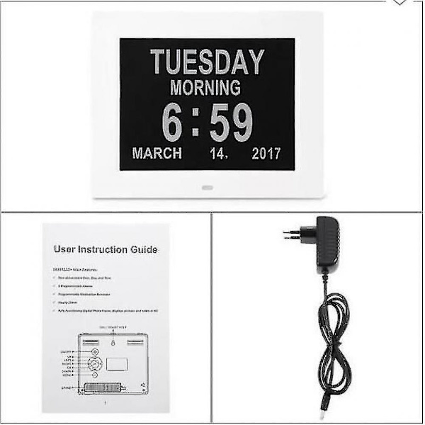 Clock Calendar With Date Day Time Large Auto Dimming Alarm For Seniors - Alzheimer's And Children Black