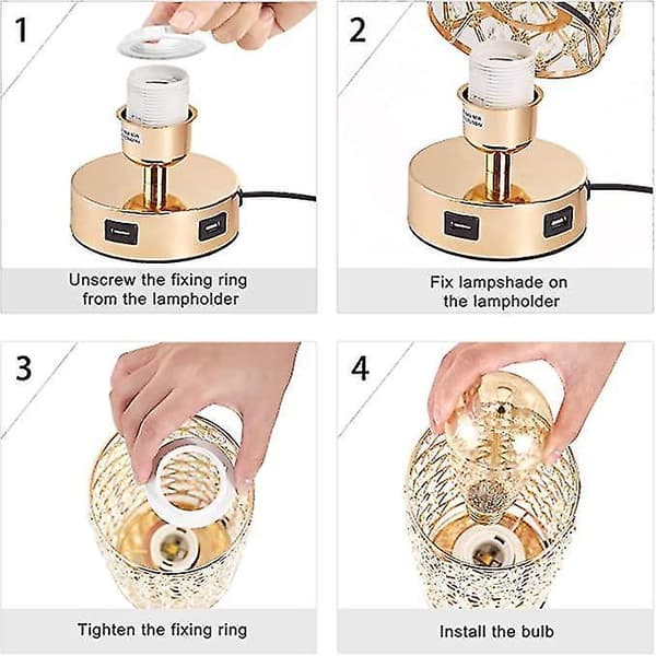 Crystal Lamp Table Lamp With Usb Ports 3 Way Dimmable Light Bedside Lamp Small Touch Light Gold