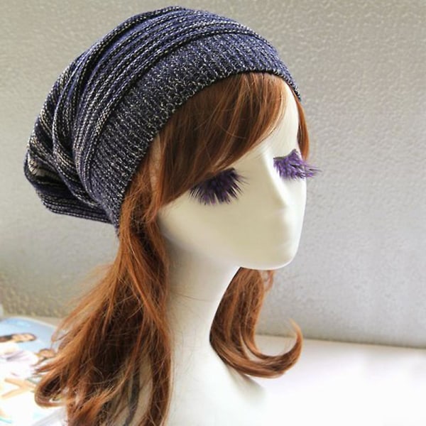 Unisex Woolly Winter Baggy Oversized Slouch Beanie Hats Caps Navy Blue