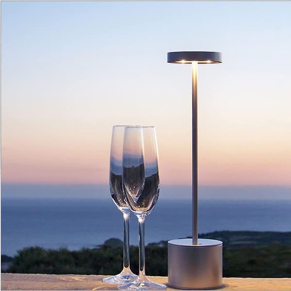 Fong Wireless Table Lamp, Rechargeable Led Eye-protect Table Lamp, Metal Aluminum Bedside Table Lamp, Suitable For Bedroom, Studio, Dining (silver)