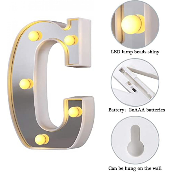 LED Marquee Bogstav Lys 26 Alfabet Lysende Bogstaver Skilt Perfekt Til Natlys Bryllup Fødselsdagsfest Julelampe Hjemmebar Dekoration B09 C
