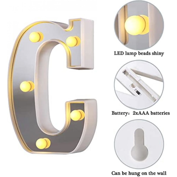 LED Marquee Bokstavlamper 26 Alfabet Lysende Bokstaver Skilt Perfekt For Nattlys Bryllup Bursdagsfest Julelampe Hjemme Bar Dekor B09 C