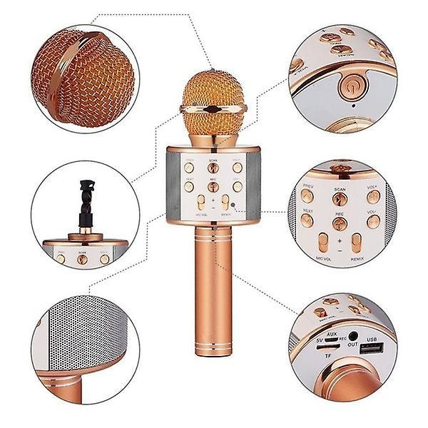 Bluetooth Microphone Speaker Handheld Microphone Karaoke Mic Music Player Singing Recorder Gold