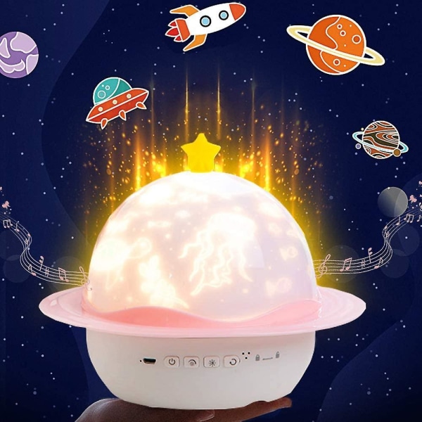 Star Projector Night Light,6 Sets Of Film 3 Colors Multifunctional Night Light Projector With Music 360rotating Rechargeable Dimming Pink