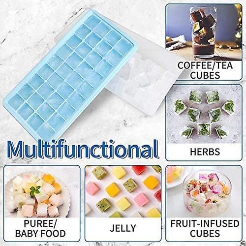 Flexible Safe Ice Cube Molds With Ice Container, Scoop And Cover(black) Blue