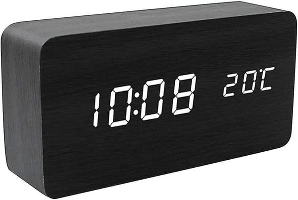Wooden Led Electronic Alarm Clock With Voice-activated Digital Display Desk Clock