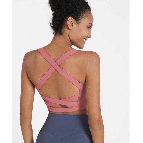 Padded Sports Bra Wirefree Mid Impact Yoga Bras Unique Cross Back Strappy For Gym Yoga-pink(xl)