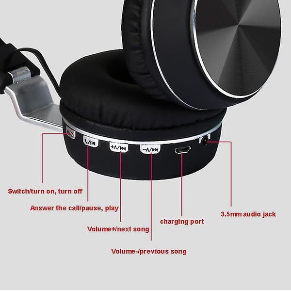 Headphones Wireless Bluetooth Headphones Over Ear Headset Stere BLACK