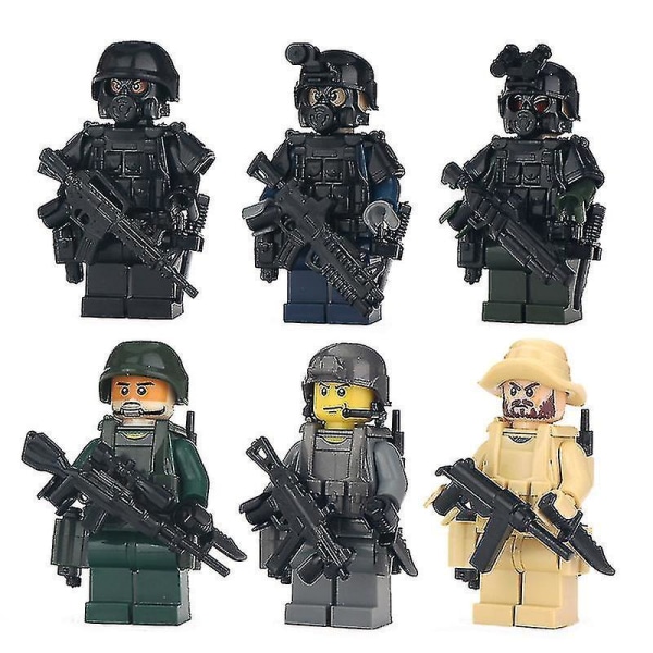 6 Pcs Moc Swat City Mini Military Weapons Playmobil Figures Building Block Mini Toys