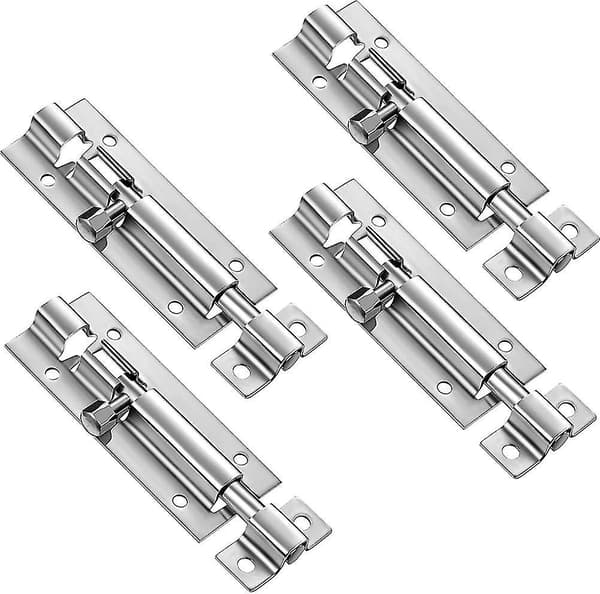 4-pak Dørsikkerheds Skydehaspe Lås Cylinderbolt Haspe Skyde Dørbolt Rustfrit Stål Gave