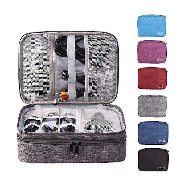 Travel Portable Accessories Storage Bags Usb Digital Gadgets Organizer Charger Bags Power Battery Kit Case Wires Zipper Hand Bag Gray