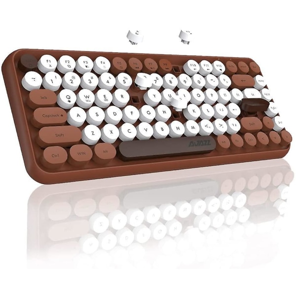 84 Näppäimen Bluetooth-kirjoituskoneen näppäimistö söpöillä retro-pyöreillä näppäinhatuilla, mukava ergonominen langaton mininäppäimistö iOS Windows Androidille (ruskea)