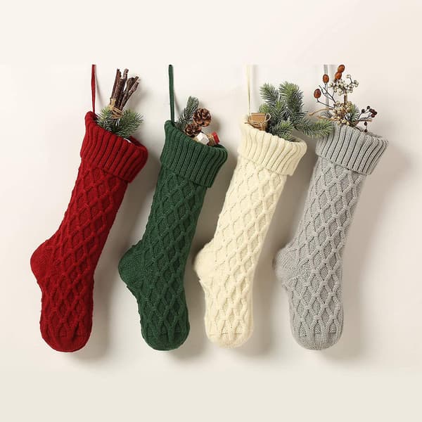 4pcs Cable Knit Christmas Stockings Classic Decorations Gift 1