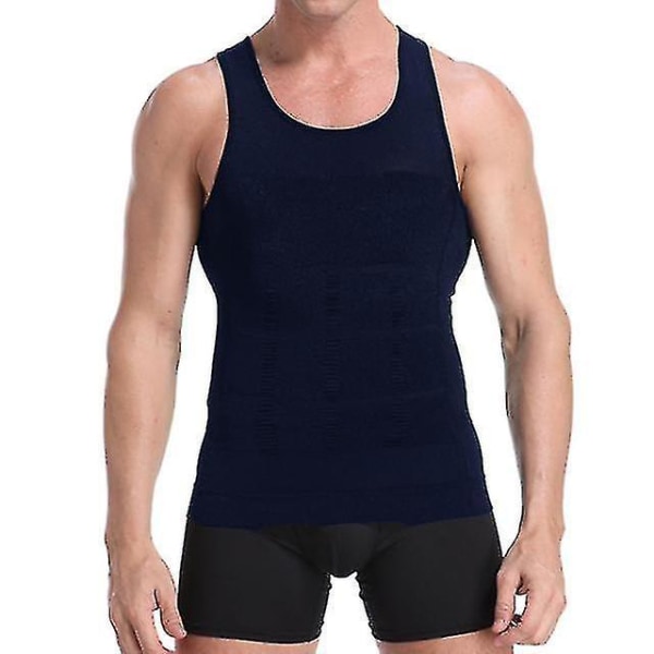 Men Gynecomastia Compression Shirt Waist Trainer Slimming Underwear Body Shaper Belly Control Slim Undershirt Posture Fitness Blue L