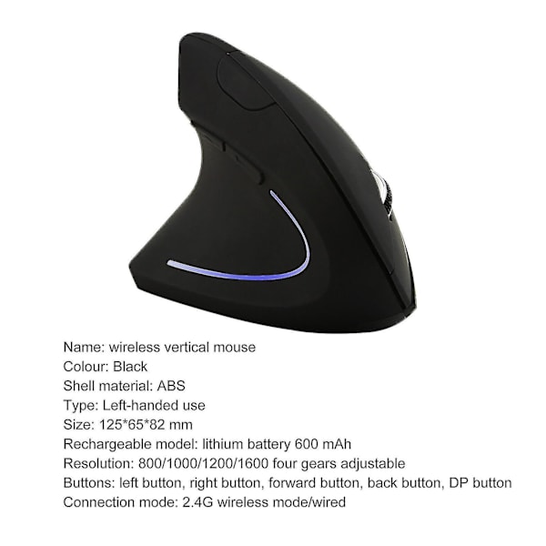 Usb Mouse Play Play 1600dpi 2.4ghz Wireless Vertical Ergonomic Pc Mouse For Left-hander B