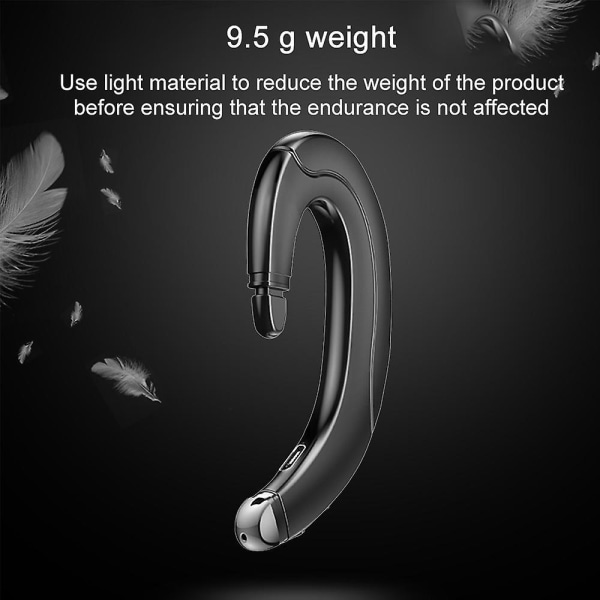 Wireless Bluetooth Invisible Single Earbud With Microphone Noise Cancelling Waterproof Ear-hook Non Ear Plug Sport Headset For Cell Phone Black BLACK