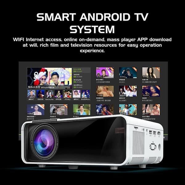 Wifi-projektori, 1080p 3D Bluetooth Mini Android 6.0 LCD-projektori kotiteatteriin White EU Plug