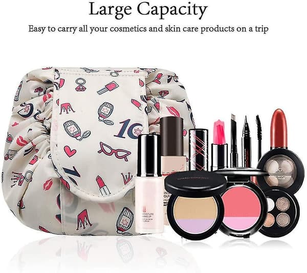 Makeup Tasker til Kvinder, Lazy Drawstring Kosmetiktasker, Store Flade Toiletartikler Tasker, Rejse Makeup Organizer