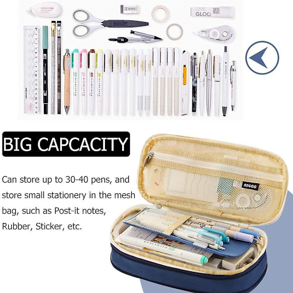 Large Capacity Pencil Case Durable Pen Holder Organizer Stationery Makeup Cosmetic Pouch For Kids, 22x11cm (upgraded Version-purple) Blue