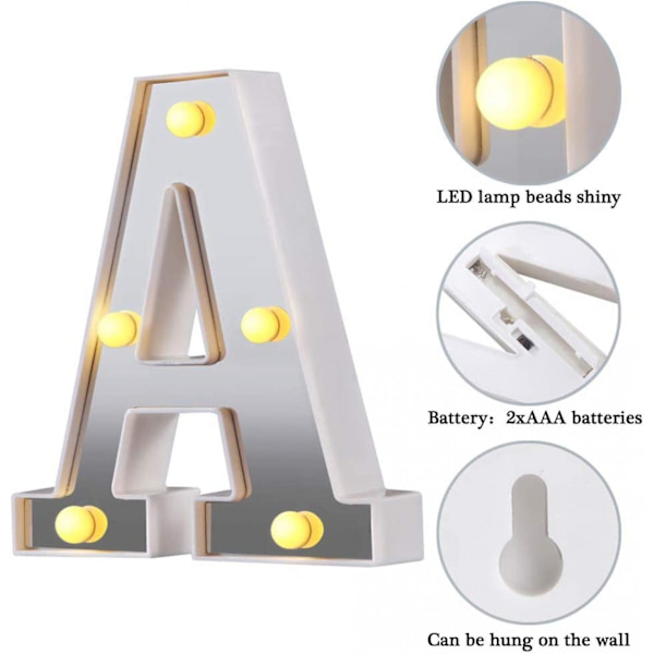 LED Marquee Bogstav Lys 26 Alfabet Lysende Bogstaver Skilt Perfekt Til Natlys Bryllup Fødselsdagsfest Julelampe Hjemmebar Dekoration B09 A
