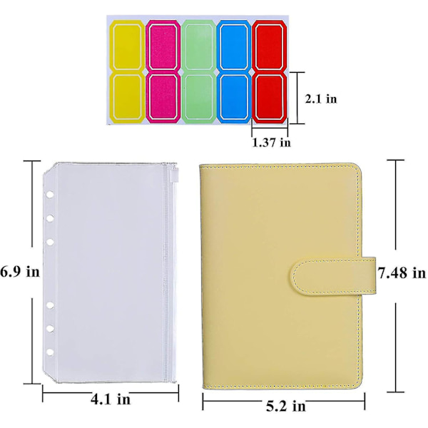 12pcs A6 Binder Pockets Loose Leaf Bags 6 Ring Binder Cash Budget Envelopes System, A6 Pu Leather Binder Set Yellow