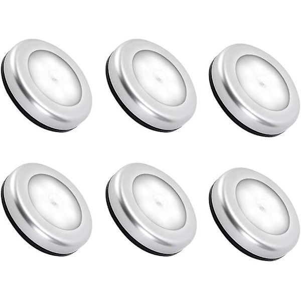 Indendørs bevægelsessensor natlampe, LED-lampe, automatisk tænd/sluk 3m klæbemiddel (6 stk., kold hvid)