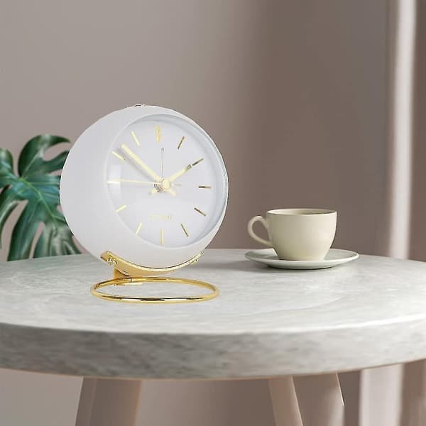 Analog Alarm Clock With Lights Small Silent Retro Alarm Clock Student Bedside Alarm Clock Luminous Hands Clock (white)