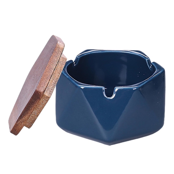 Ashtray Retro Multi-function Ceramic Windproof Geometric Ash Tray For Home Blue